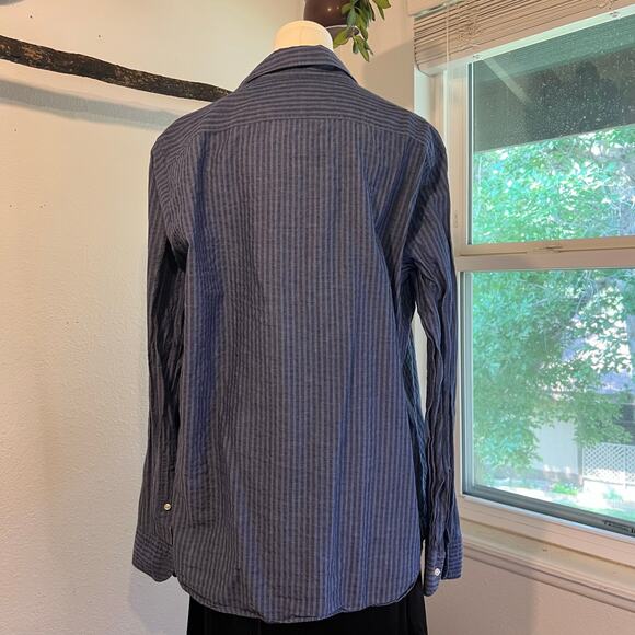 Ordean Blue Vertical Striped Long Sleeve Button Down Linen Shirt Italy Size XL - Picture 5 of 14